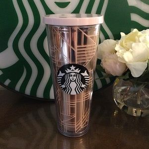 Starbucks Rose Gold Pink Gatsby Art Deco 24 oz Venti Cup Tumbler 2017 No Straw